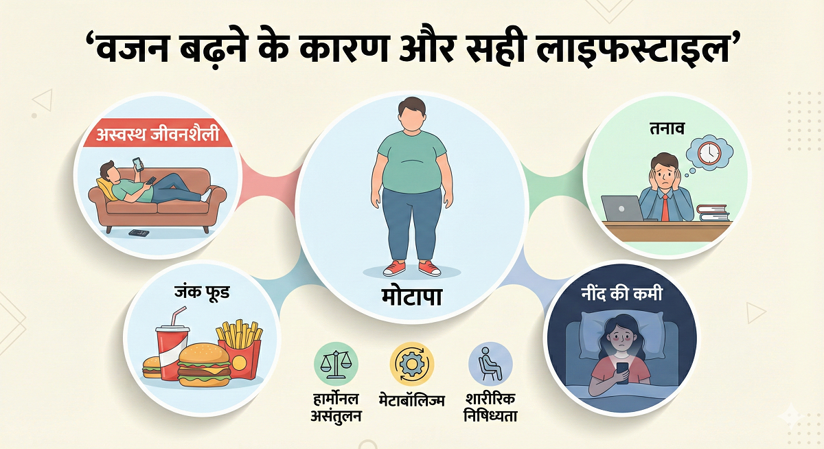 वजन क्यों बढ़ता है कारण, लक्षण और लाइफस्टाइल बदलकर वजन कैसे कंट्रोल करें